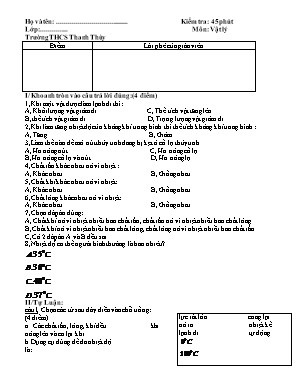 Đề kiểm tra 1 tiết môn Vật lý Lớp 6 - Trường THCS Thanh Thùy